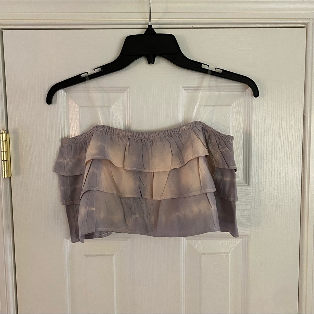 American Eagle AEO Tiered Pastel Tie Dye Cropped Tube Top Medium Purple Pink NWT
